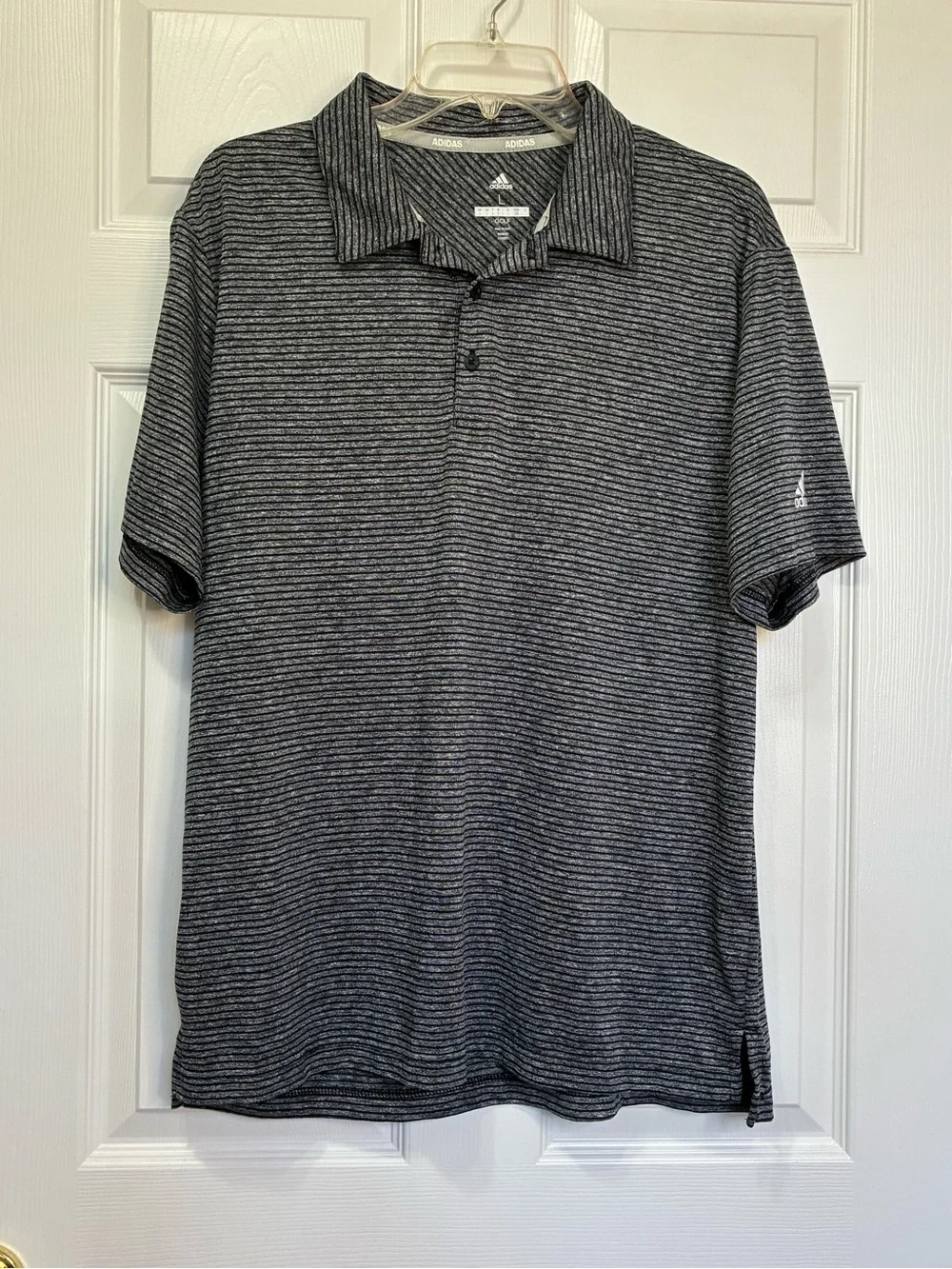 Adidas Golf Polo Shirt Mens Large Gray Striped  Stretch Logo Performance
